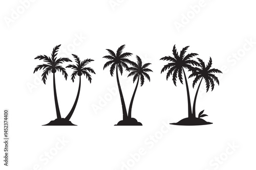 Tropical Palm Tree Silhouette Vector Minimal Island Beach Art Clipart