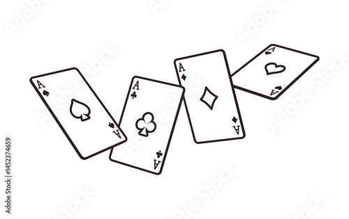 four aces palying cards line icon vector