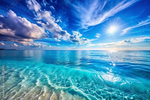 Serene Blue Ocean: Calm Waves, Peaceful Seascape Stock Photo
