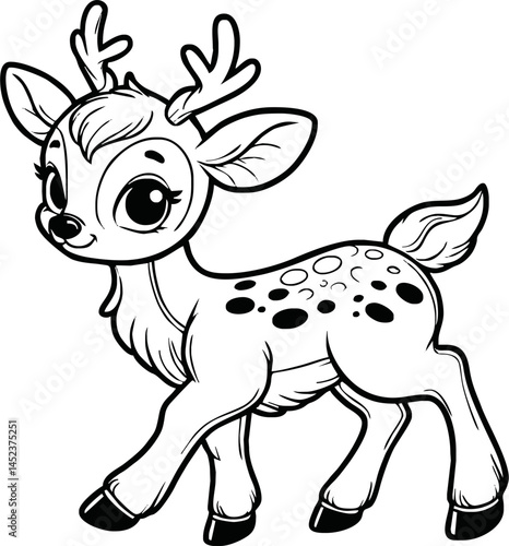 Funny deer cartoon characters vector illustration. For kids coloring book.