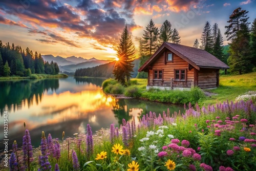 Serene Lakeside Cabin Nestled in Lush Greenery: Architectural Photography