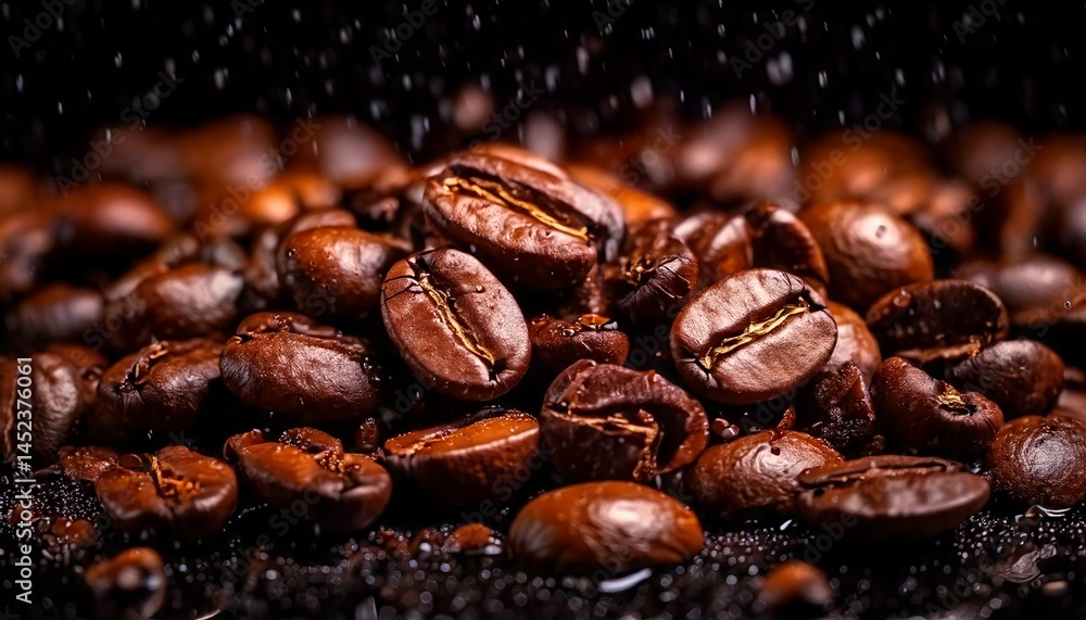 Primer plano de granos de café sobre fondo oscuro Primer plano de granos de café sobre fondo oscuro