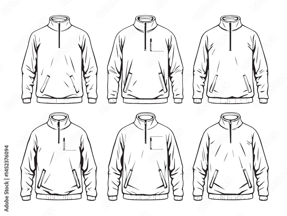 Modern Half Zip Pullover Line Art Outline for Fashion Projects Modern Half Zip Pullover Line Art Outline for Fashion Projects