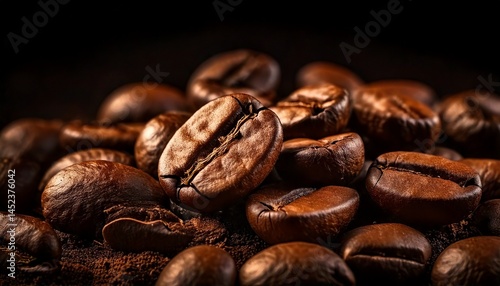 Wallpaper Mural Primer plano de granos de café sobre fondo oscuro Torontodigital.ca