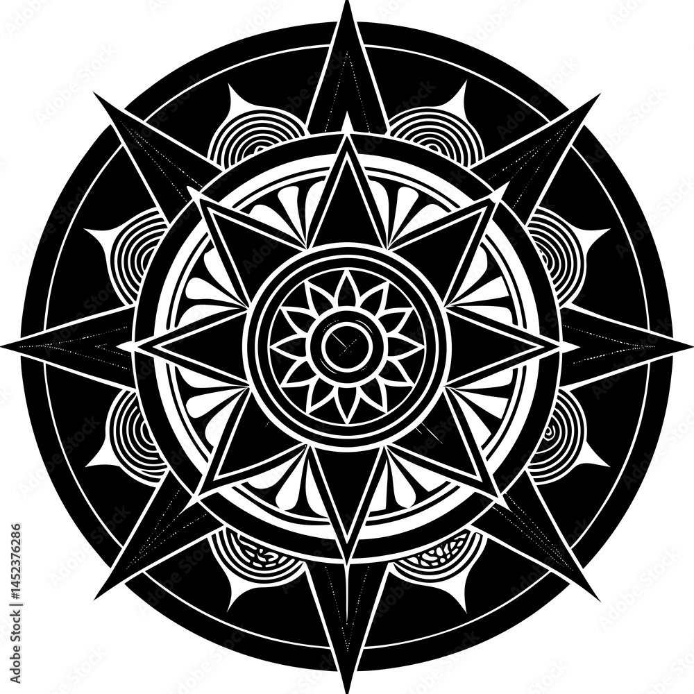 Fototapeta premium Intricate Black and White Geometric Star Mandala Design