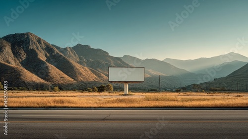 Empty Billboard Surrounded by Scenic Mountains and Open Field