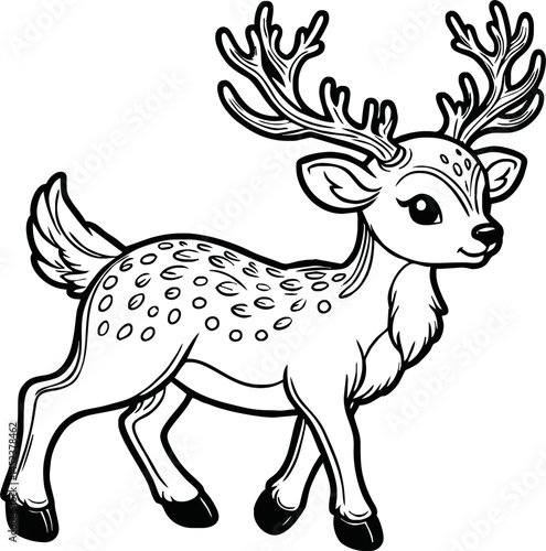 Funny deer cartoon characters vector illustration. For kids coloring book.