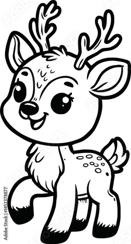 Funny deer cartoon characters vector illustration. For kids coloring book.