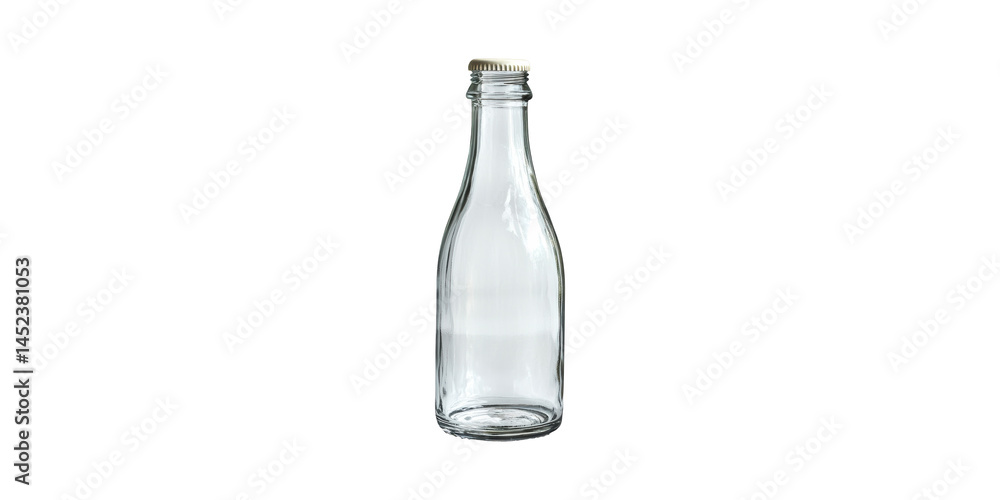 Clear Glass Bottle With Metal Cap. Versatile Container For Beverages And Liquids Isolated On Transparent Background Clear Glass Bottle With Metal Cap. Versatile Container For Beverages And Liquids Isolated On Transparent Background