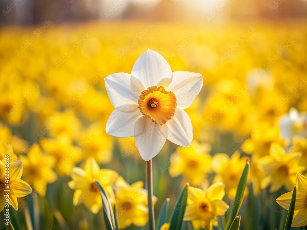 Fototapeta premium Solitary White Daffodil in a Sea of Yellow Spring Flowers