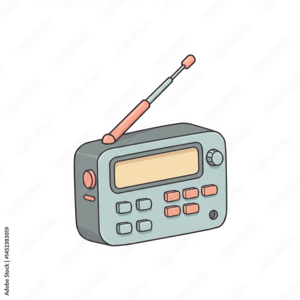 Pastel Retro Radio Illustration with Antenna Pastel Retro Radio Illustration with Antenna