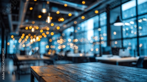 Modern Office Interior with Ambient Lighting and Blurred Background