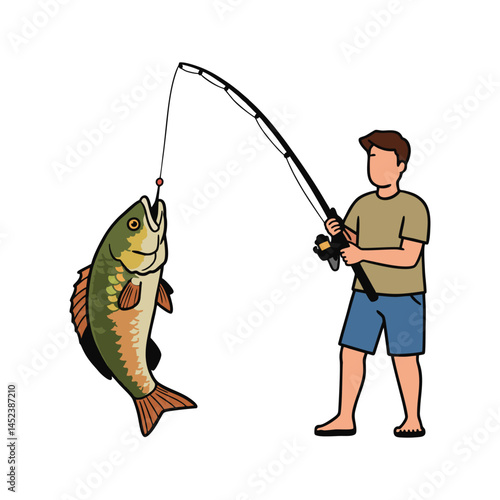 a man lands a big fish while fishing in shallow water