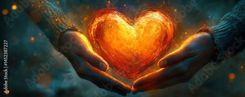 Obraz na płótnie Fiery heart held in loving hands. Passion, romance, hope. w salonie