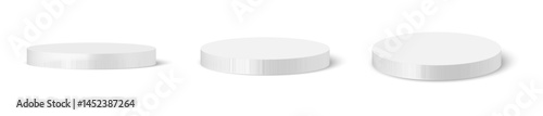 White round podiums isolated. winner platform or product display from different angles. Vector illustration