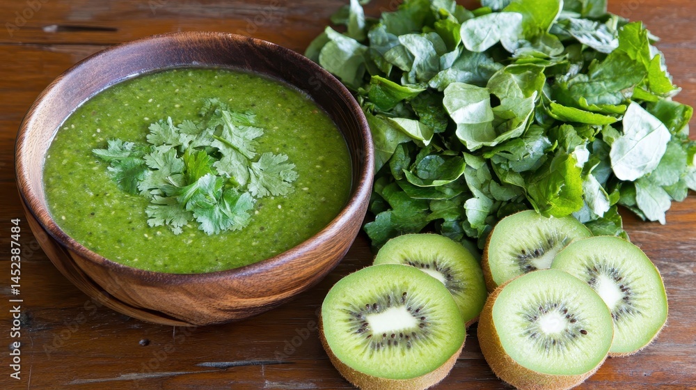 Fresh green smoothie bowl with kiwi and greens. Fresh green smoothie bowl with kiwi and greens.