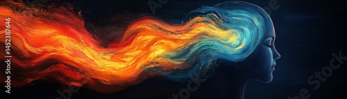 Obraz na płótnie Abstract art: Head with fire and ice energy. w salonie