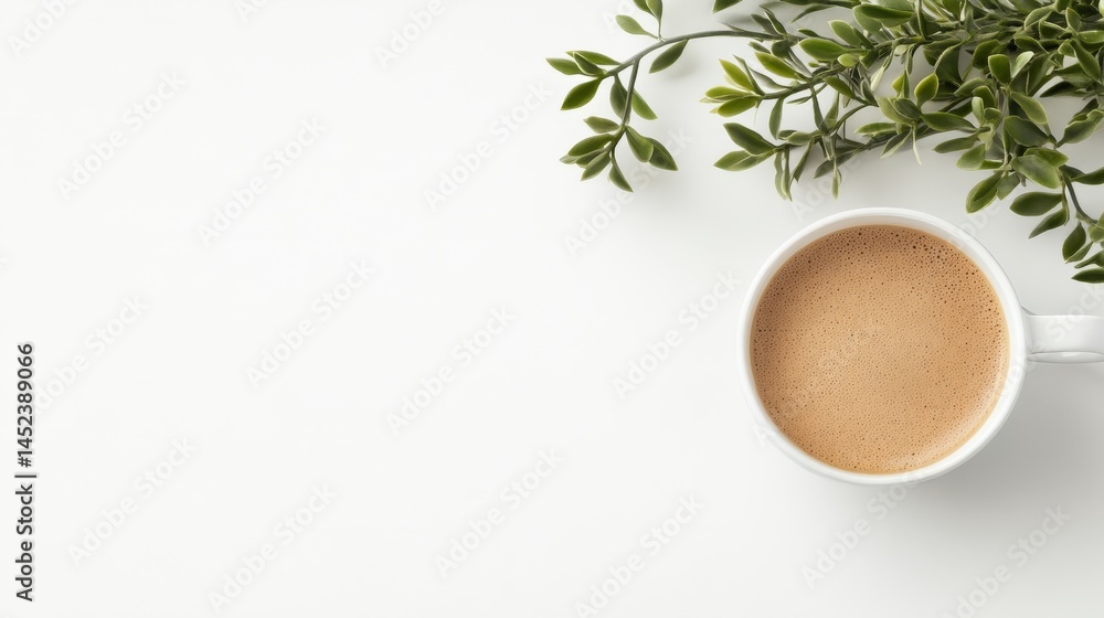 Morning business setup working at home with laptop coffee on desk in office environment Morning business setup working at home with laptop coffee on desk in office environment