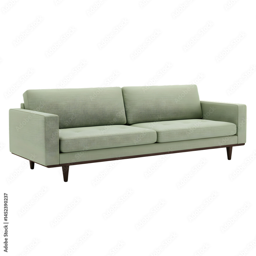 Elegant pistachio hued contemporary sofa against a pristine white backdrop Elegant pistachio hued contemporary sofa against a pristine white backdrop