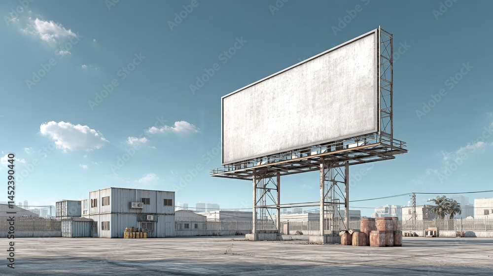 Obraz premium Empty Billboard in Urban Environment Under Clear Blue Sky