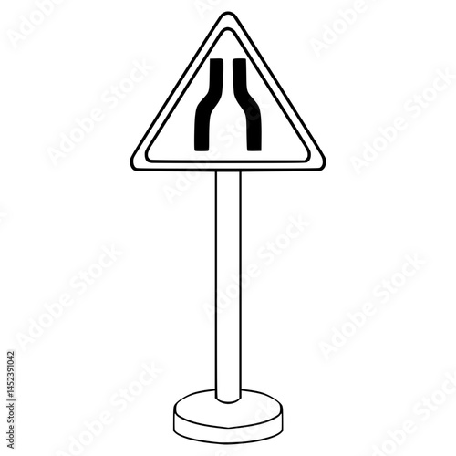 Road narrows on both sides illustration hand drawn outline vector