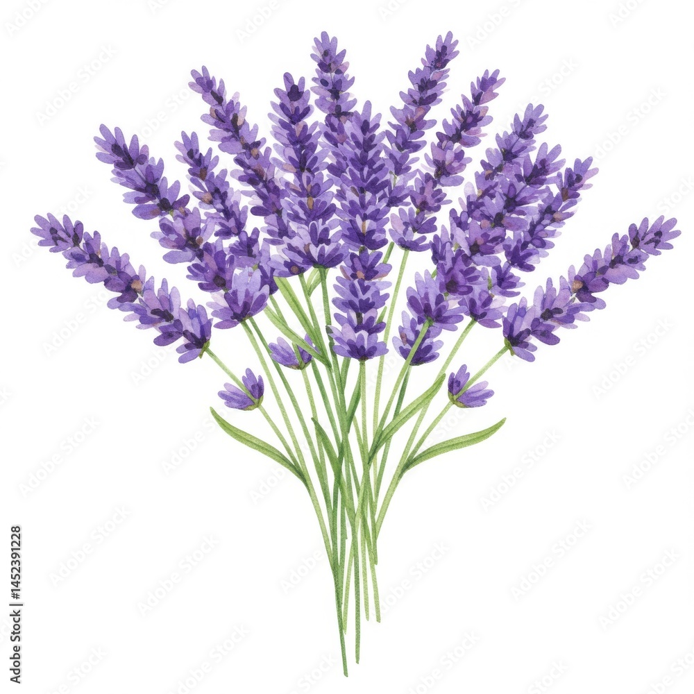 Naklejka premium Purple Lavender Bouquet Floral Illustration