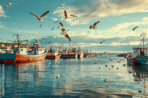 Colorful fishing boats in harbor