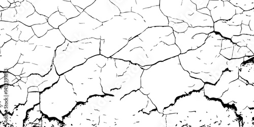 Cracked Surface Grunge Texture Vector. Grunge design crack texture background.  Black Isolated on White Background. Distressed black texture.  Uneven Overlay. Vector Illustration