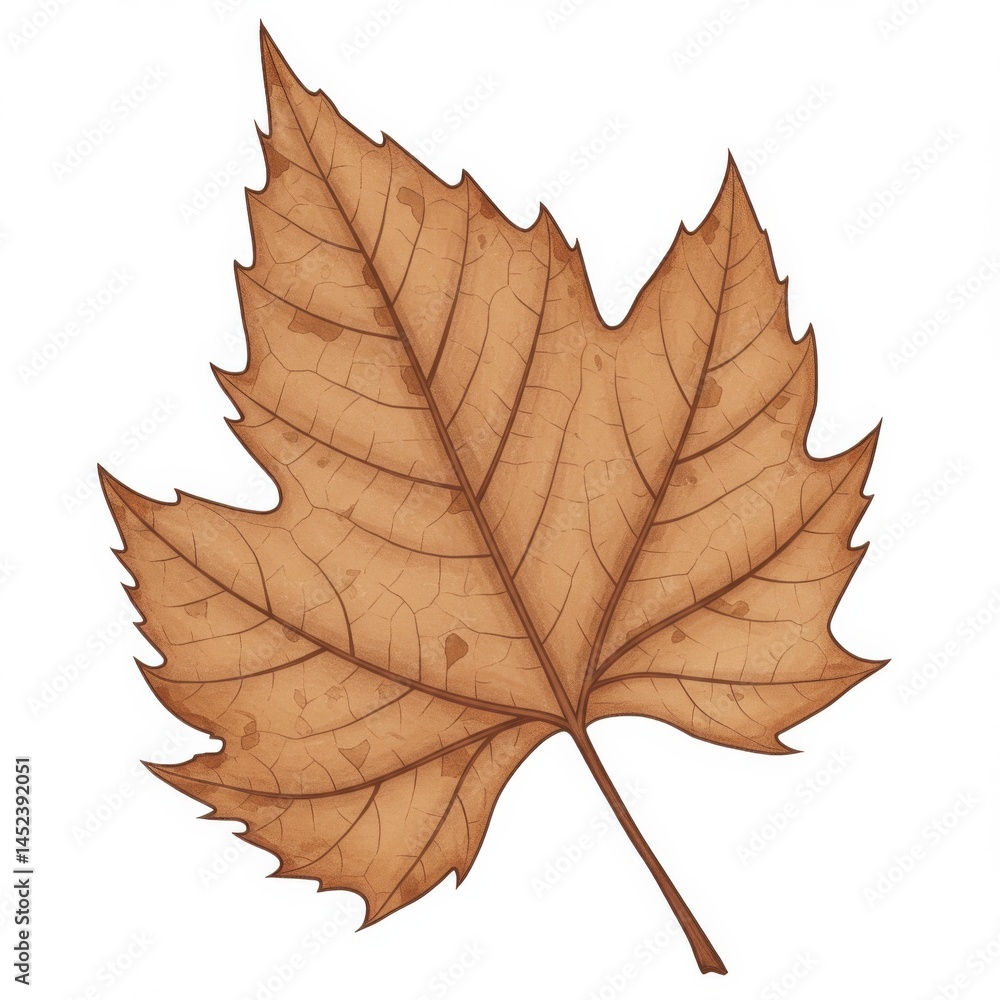 Obraz premium Dried Brown Maple Leaf Illustration on White Background