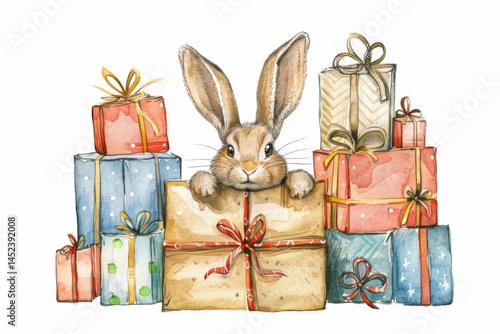 Obraz na płótnie Curious Rabbit Among Presents w salonie
