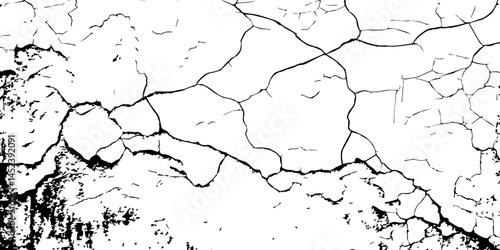 Cracked Surface Grunge Texture Vector. Grunge design crack texture background.  Black Isolated on White Background. Distressed black texture.  Uneven Overlay. Vector Illustration