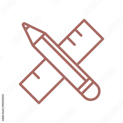 Pencil and ruler crossed icon in brown outline