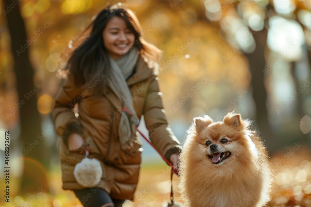 Woman Walking Fluffy Pomeranian