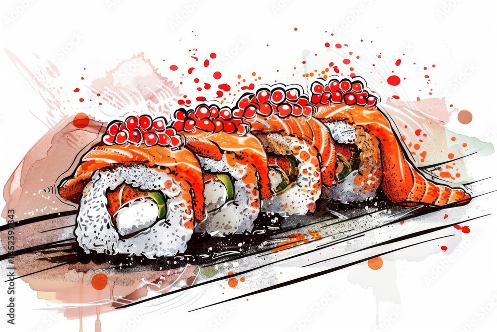 Vibrant Carp Roe Sushi Illustration