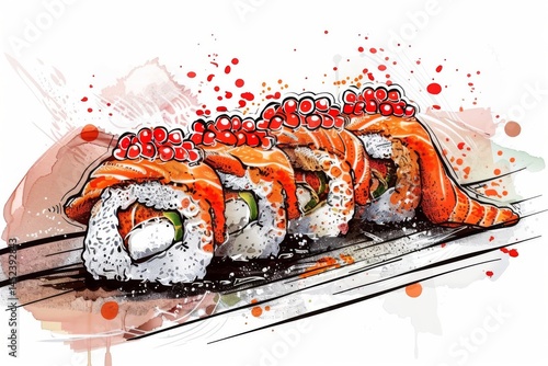 Obraz na płótnie Vibrant Carp Roe Sushi Illustration w salonie