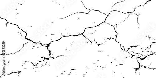 Cracked Surface Grunge Texture Vector. Grunge design crack texture background.  Black Isolated on White Background. Distressed black texture.  Uneven Overlay. Vector Illustration