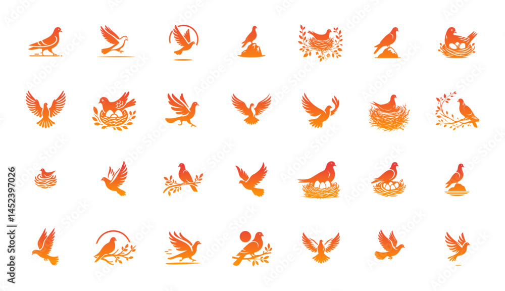 Obraz premium Collection of Graceful Doves and Pigeons in Flight: Peaceful Bird Designs
