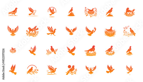 Collection of Graceful Doves and Pigeons in Flight: Peaceful Bird Designs