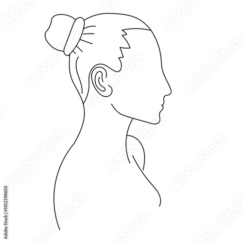 Elegant line drawing of a woman's silhouette with hair bun showcasing minimalist beauty and design principles