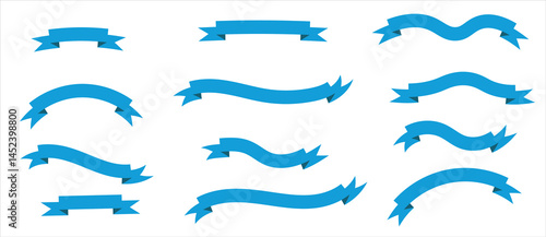 Collection of cyan vector ribbons isolated on white background, for decoration and design of banners, posters, cards and announcements