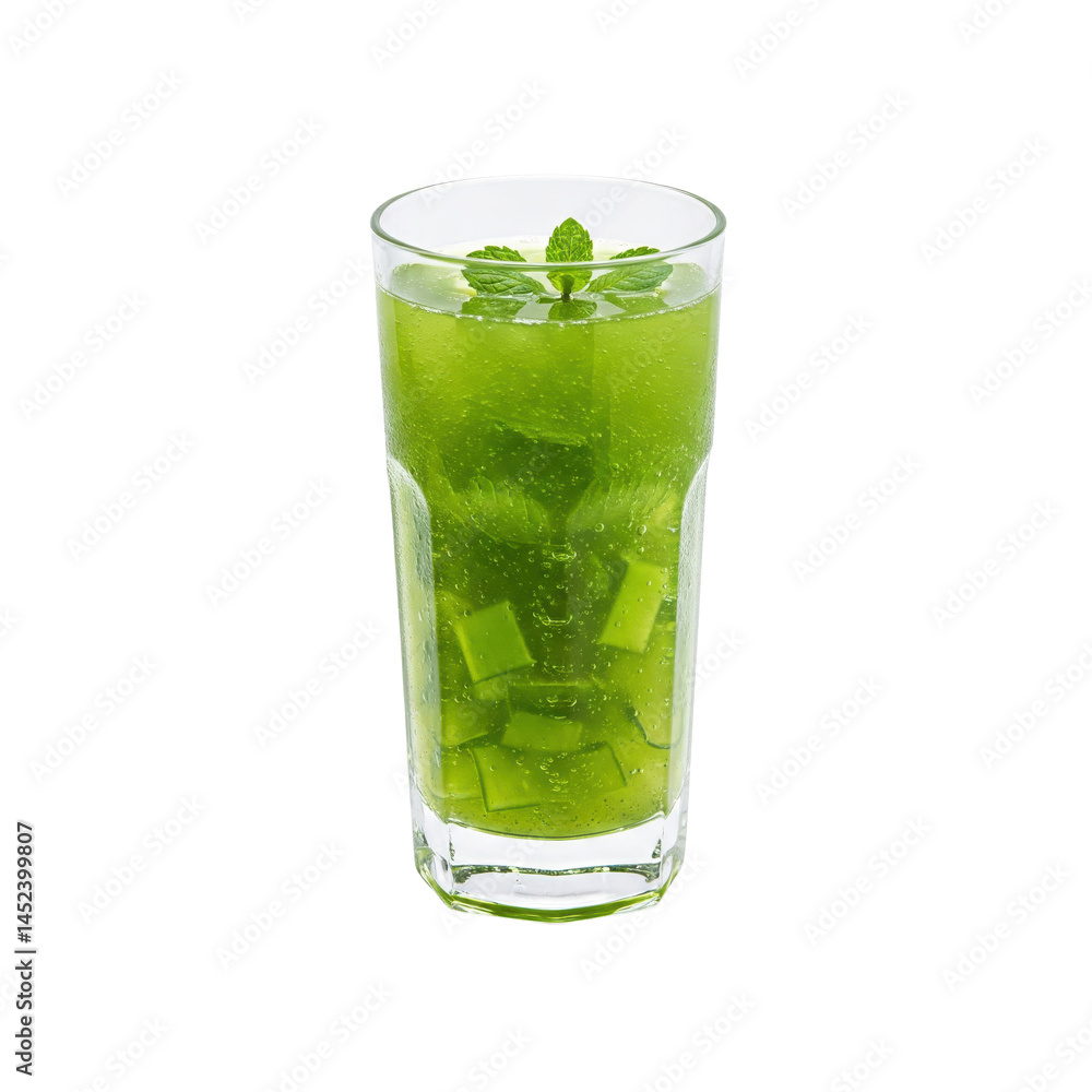 Mint and aloe vera juice in a tall clear glass Mint and aloe vera juice in a tall clear glass