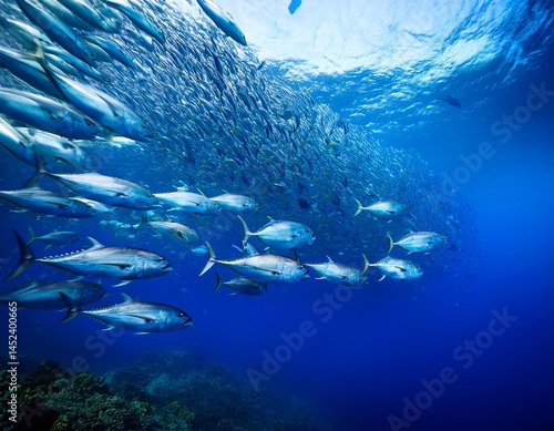 world tuna day school of tuna fish in underwater bluefin tuna fish swarm of tuna fish swimming in the sea underwater world