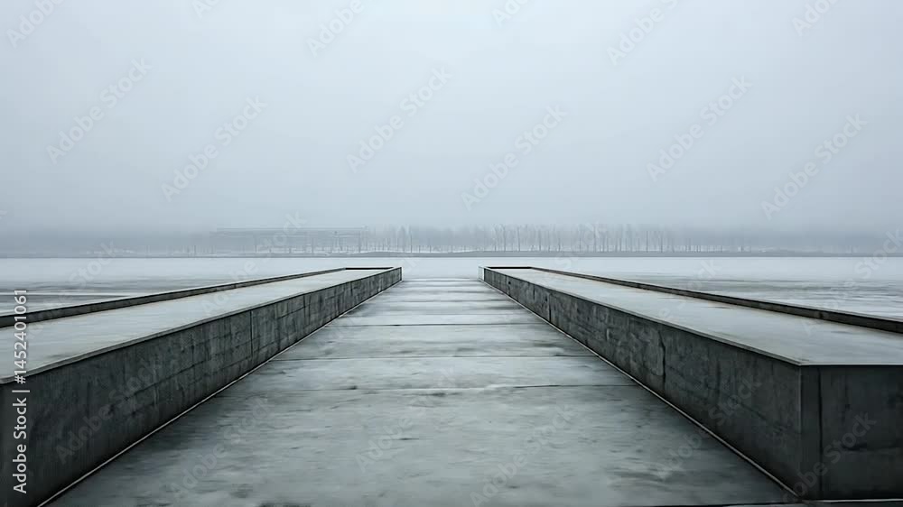 Frozen Pathway Through Misty Lake Frozen Pathway Through Misty Lake