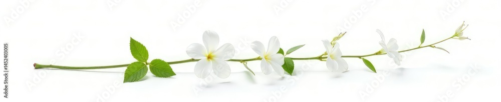 Fototapeta premium Single stem with leaves isolated on white background, flower, foliage