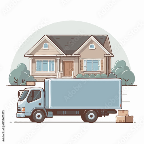 Moving truck in front of suburban house 