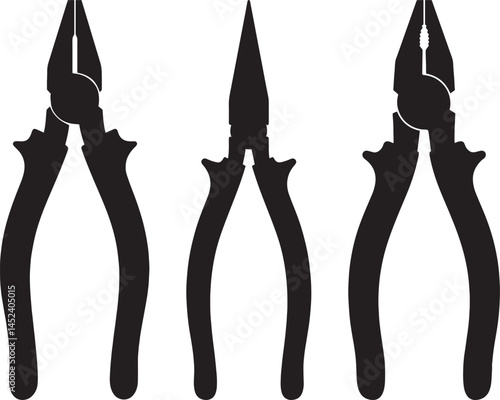 Minimalist Long-Nose Pliers Silhouette | Industrial Tool Icon.