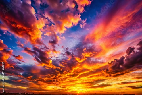 Vibrant Sunset Sky: Candid Photography, Golden Hour Colors, Nature Scene
