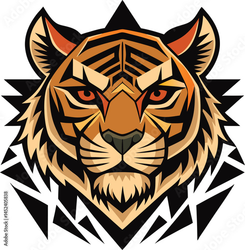 Tiger head vector. Bold tiger head silhouette with sharp angles and tribal design