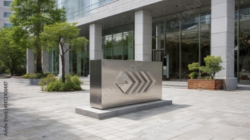 Modern Architectural Design with Metallic Sculpture in Urban Setting