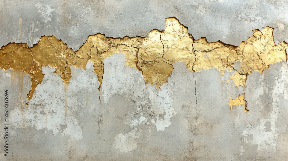 Aged wall with gold leaf cracks
